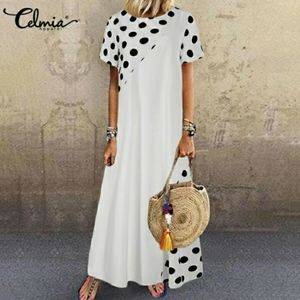 CelmiaWomen Polka Dot Printed O-Neck Maxi Dresses